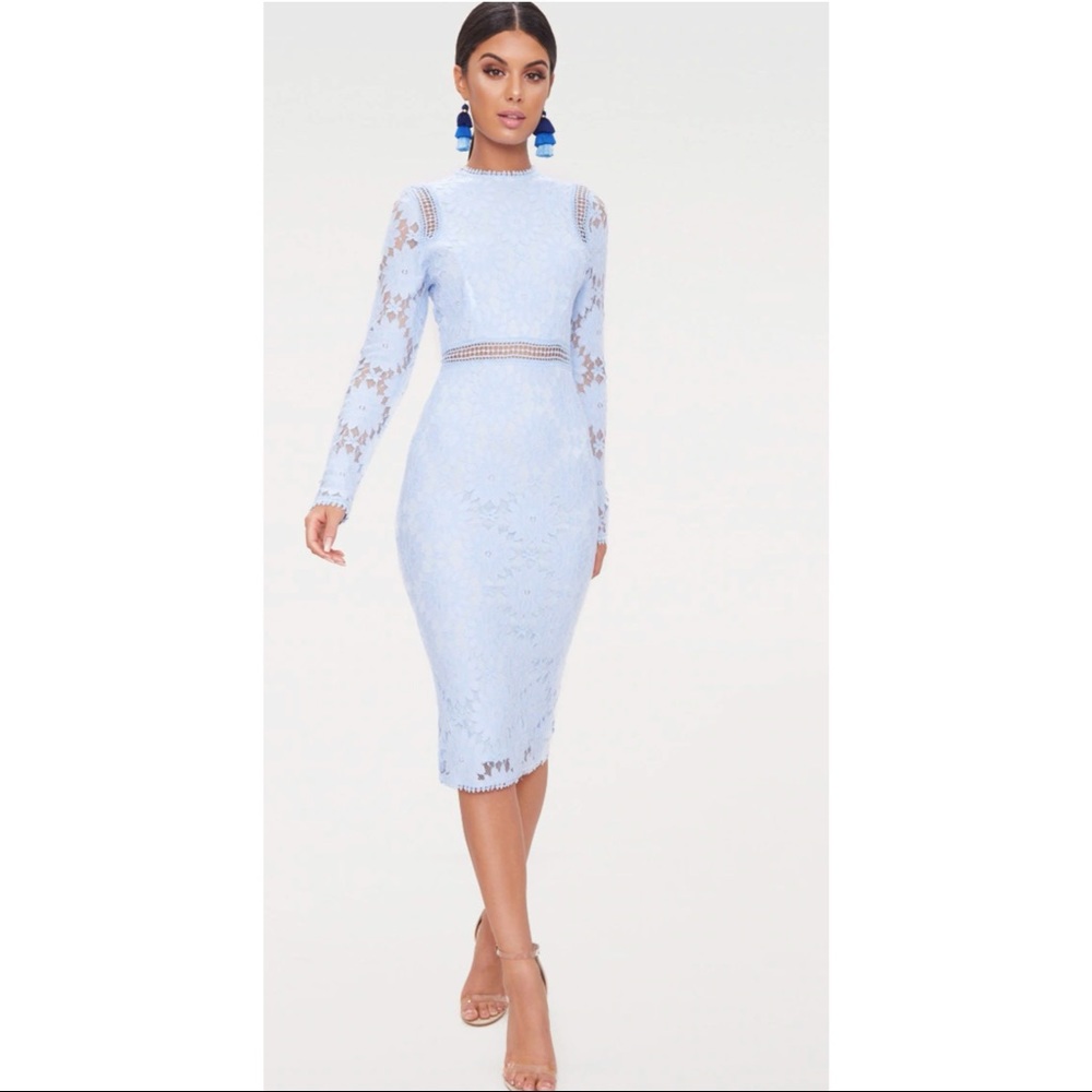 Dusty Blue Long Sleeve Lace Bodycon